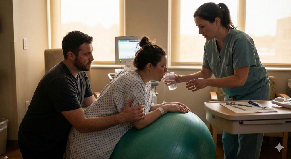 what to expect during delivery transition phase: A photorealistic and cinematic image depicting a se