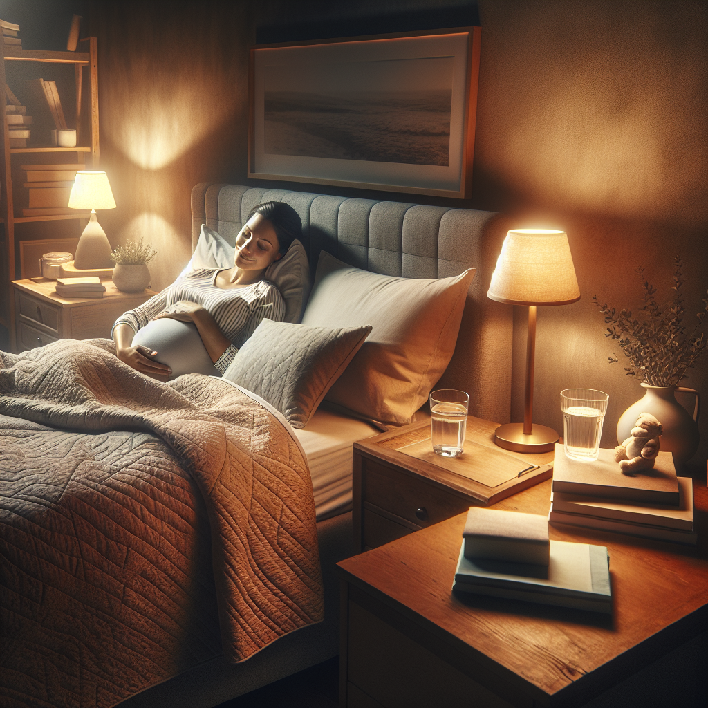 How to improve sleep quality during pregnancy: A warm, inviting, high-quality photorealistic image o