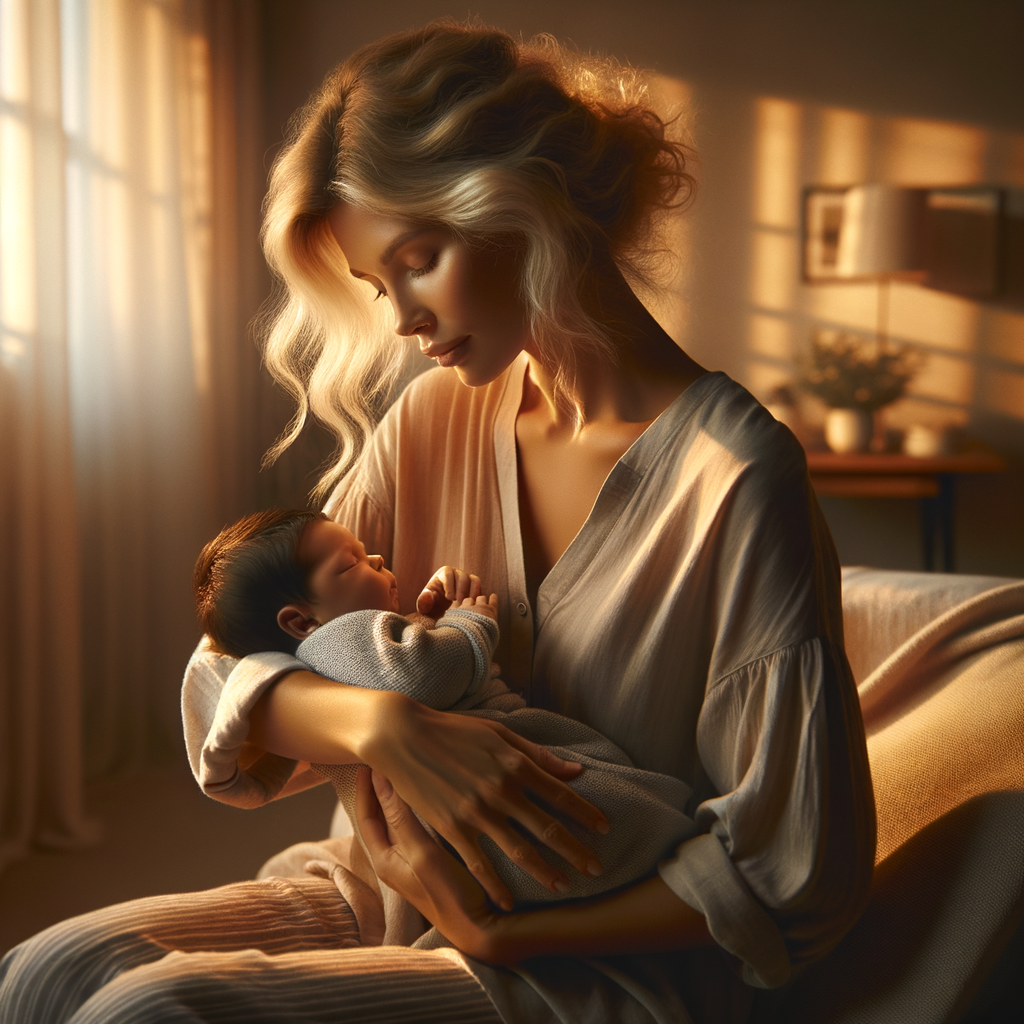 how to soothe a colicky newborn: A photorealistic and cinematic image capturing a serene scene of a 