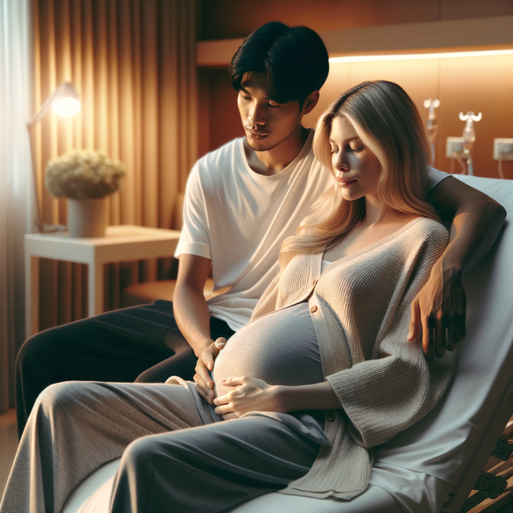 how to support partner during labor: A photorealistic and cinematic image capturing an intimate mome